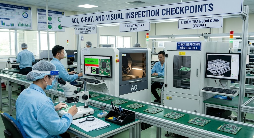 AOI, X-Ray, and Visual Inspection Checkpoints