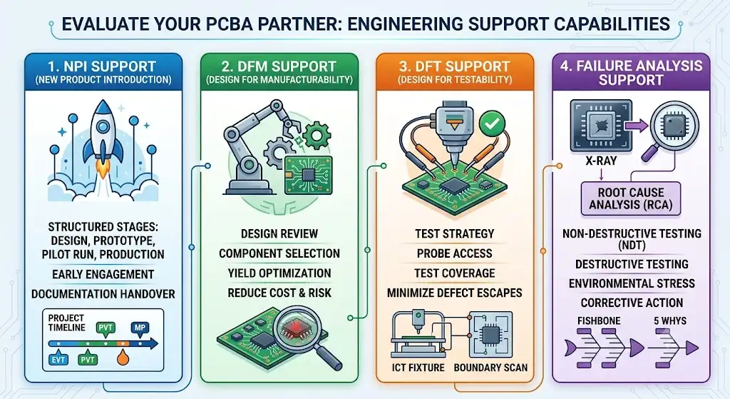Evaluate NPI, DFM, DFT, and Failure Analysis Support
